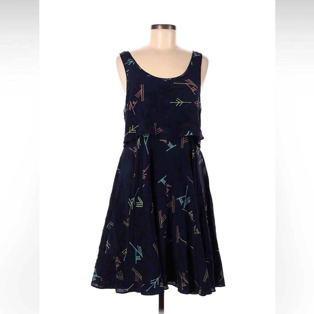 Anthro Sariah Silk blue patterned blouson dress, size 10